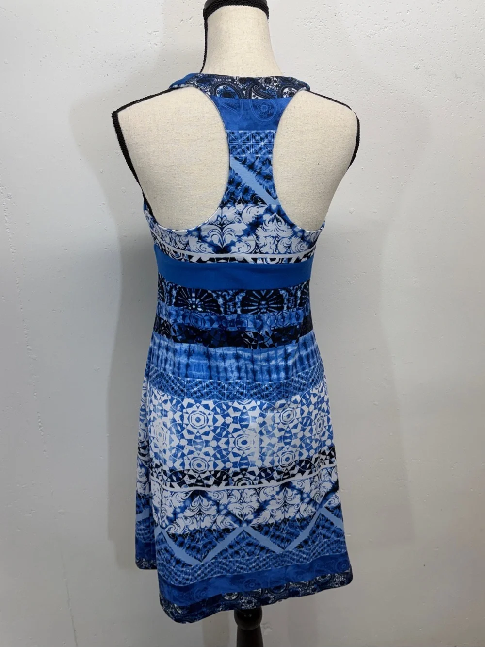 Blue Patterned V-Neck One-Piece Swim Dress - Picture 4 of 15